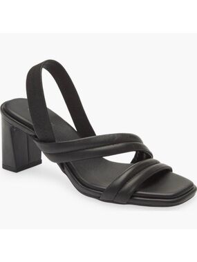 CASLON Lennyn Black Leather Strappy Block Heeled Sandals